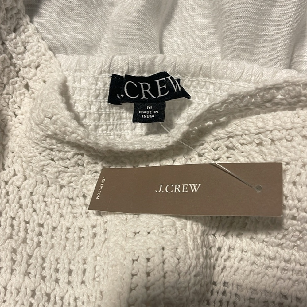NWT J. Crew white linen midi dress with crochet top - Picture 4 of 6